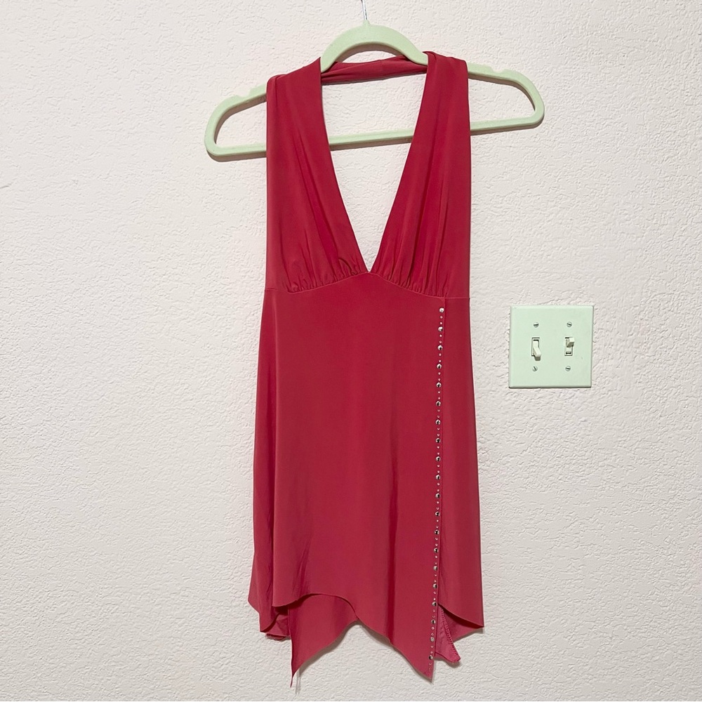 Vintage Y2K Mcbling pink bling halter top with slit